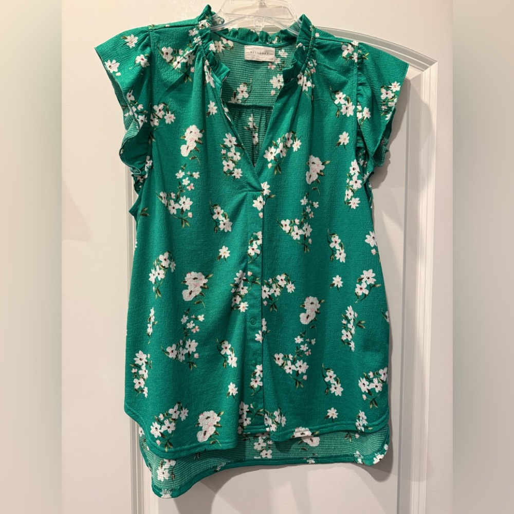 Melloday- Green Floral Women's Top